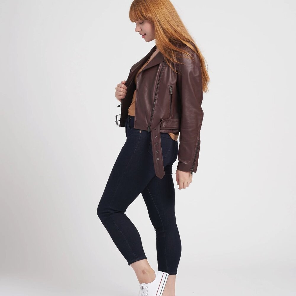 Leeron Leather Moto Jacket - Chili Chocolate - Picture 2 of 13